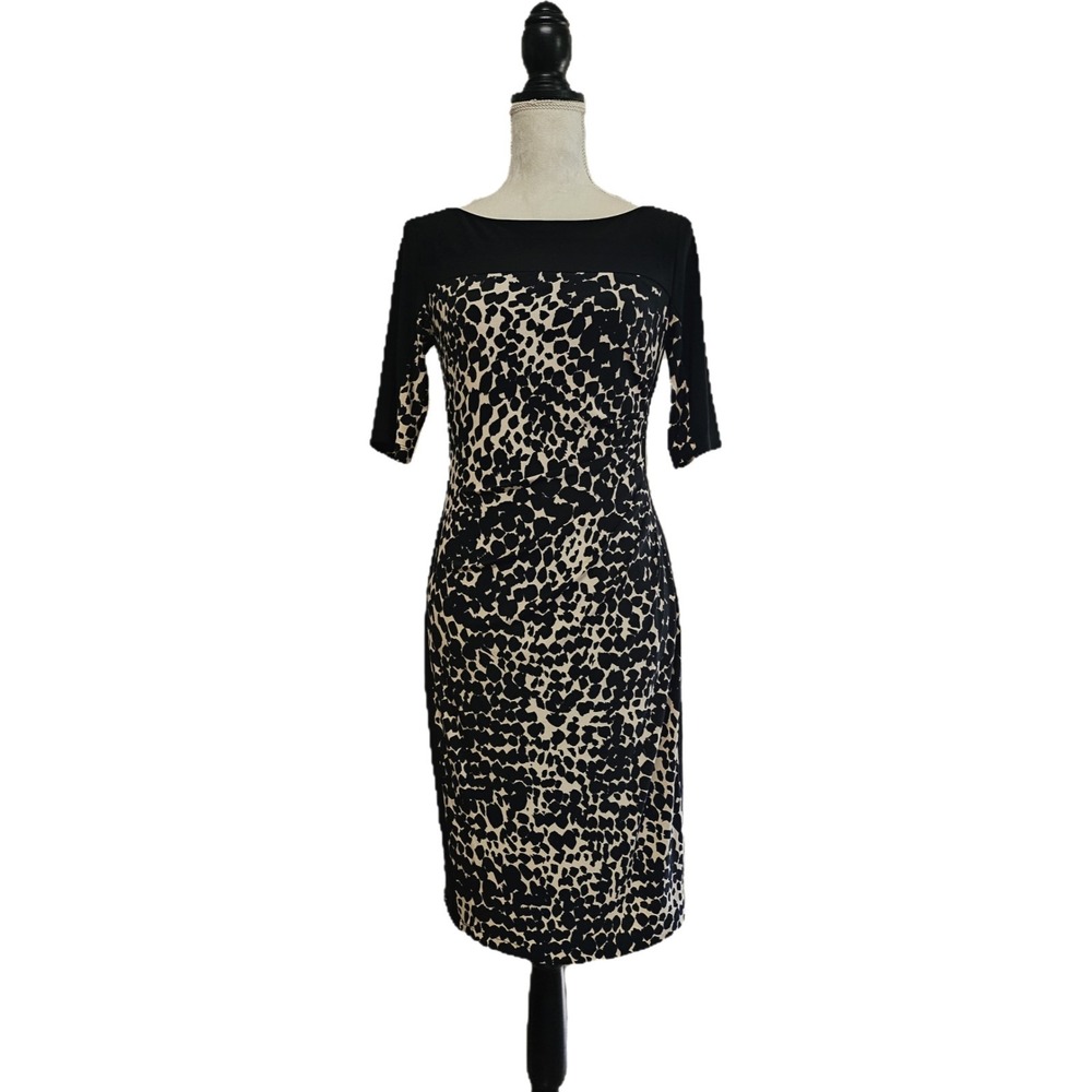 Lauren‎ Ralph Lauren Black Animal Print Ruched Bodycon Dress Size 4